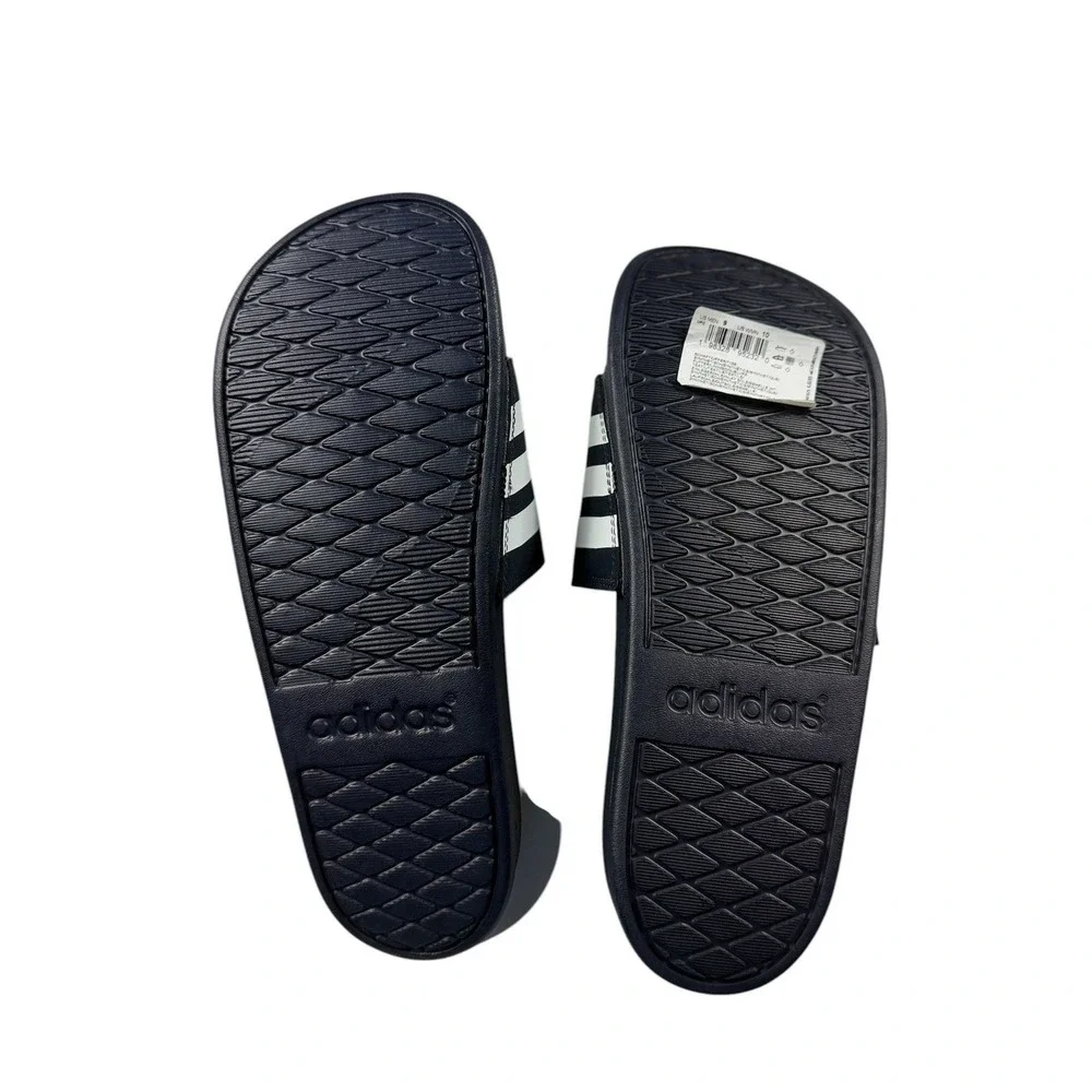 Adidas Adilette Comfort Slides Black White Stripe Sandals Men 9 Women 10 NEW